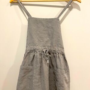 Handmade 100% linen apron dress, grey, made in Japan